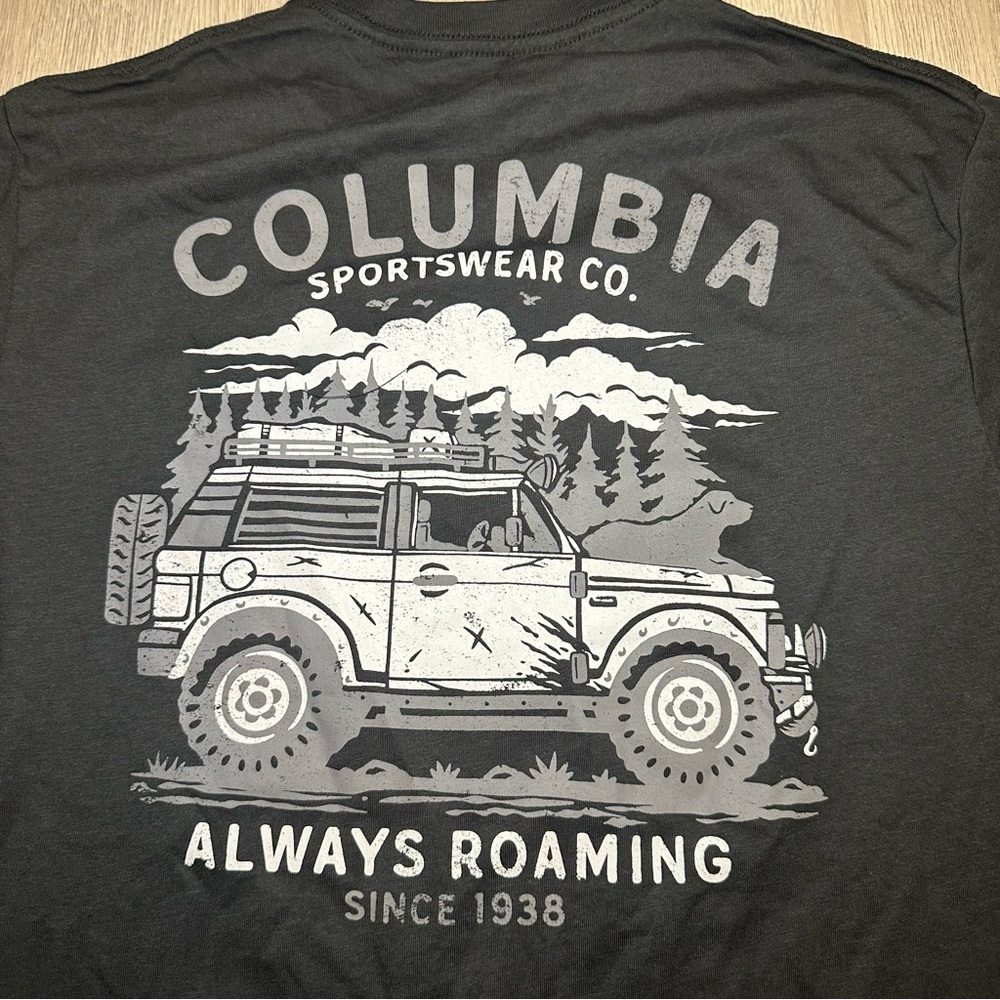 NWT COLUMBIA Black Graphic Logo Short Sleeve T Shirt Mens Size M - Picture 2 of 5